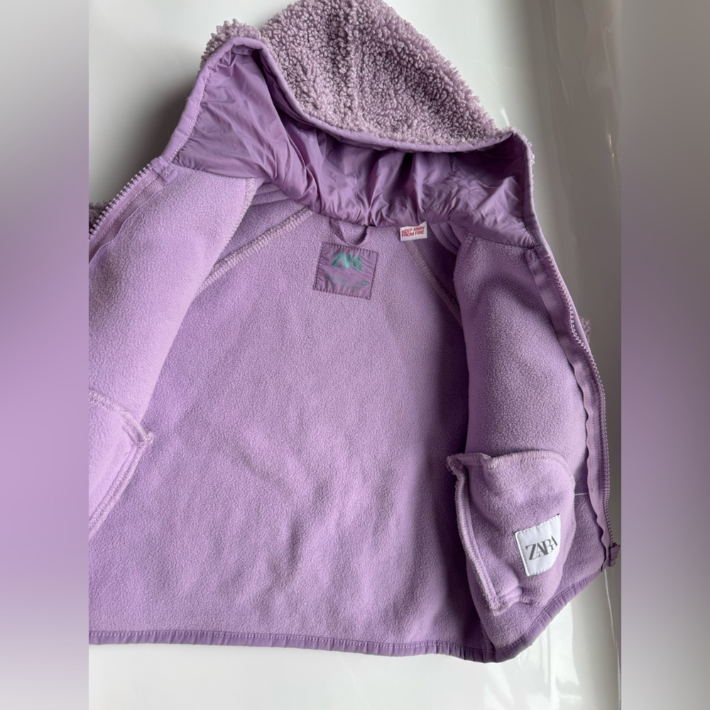 ZARA Baby Sherpa Hooded Jacket purple Lavender (Size 1½–2 Years / 86 cm) - Picture 3 of 7
